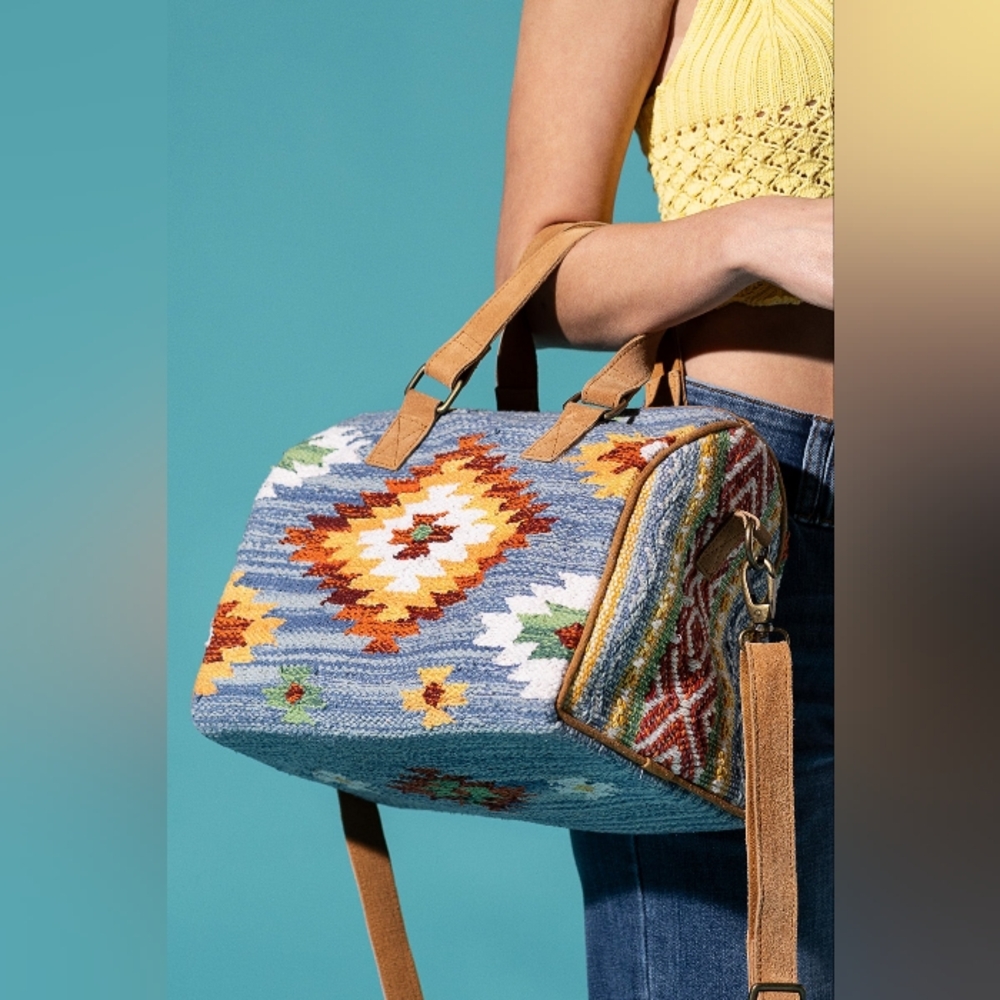 Handmade Boho Chic Satchel / Boston Bag - Navajo Aztec Inspired Design - Picture 11 of 14
